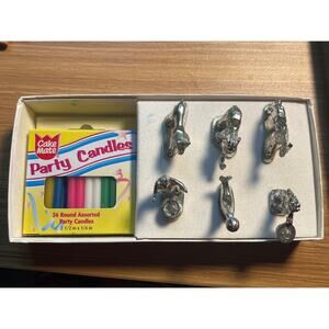 Empire Silver Birthday Candle Holders Kids Pewter Circus Vintage + 36 candles